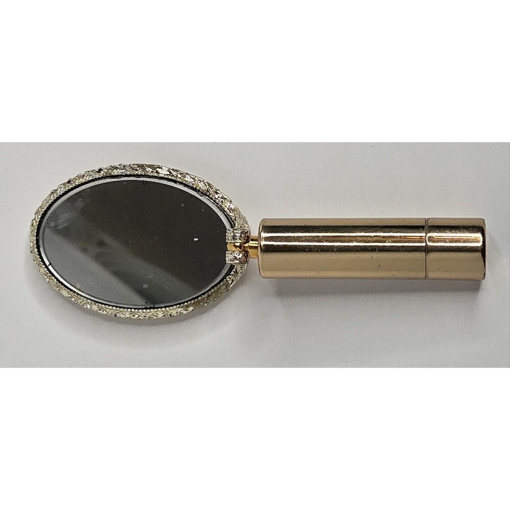 Vintage Lipstick Holder w/ Mirror Flowers Floral Gold Tone Oval - Picture 4 of 7